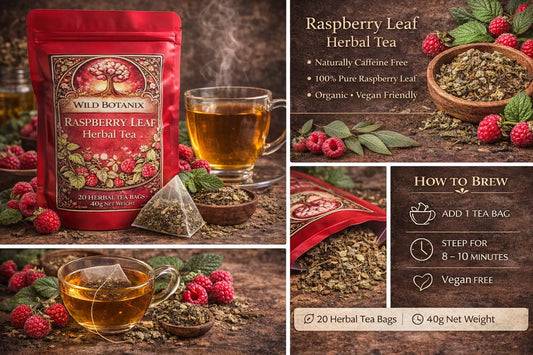 Wild Botanix Raspberry Leaf Herbal Tea – Organic Botanical Infusion | 20 Tea Bags