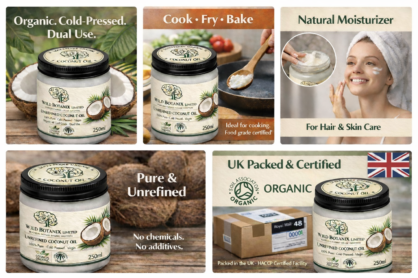 Wild Botanix Unrefined Virgin Coconut Oil – Organic Cold-Pressed (250ml)