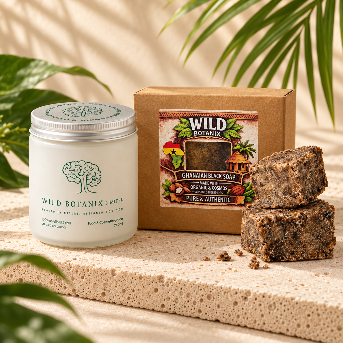 Cleanse and Moisture Duo with coconut oil and Ghanaian black soap