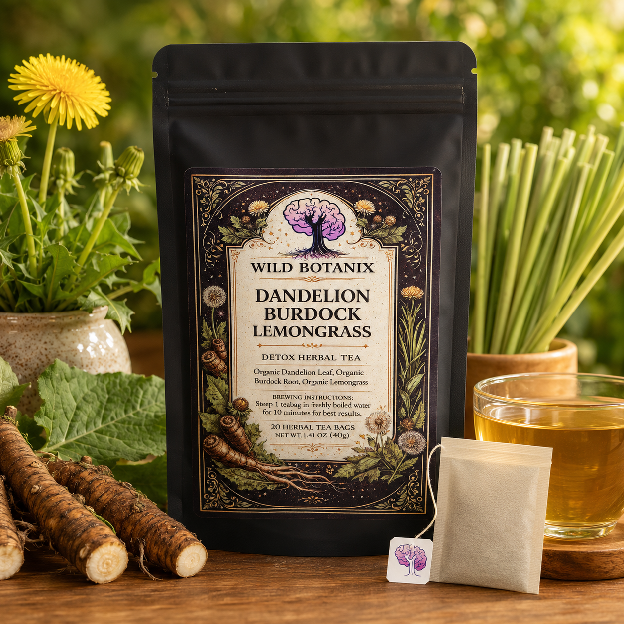 Wild Botanix Dandelion Burdock Lemongrass Herbal Tea 20 tea bags hero image