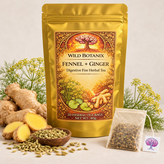 Wild Botanix fennel ginger herbal tea, 20 bags 40g, studio product image