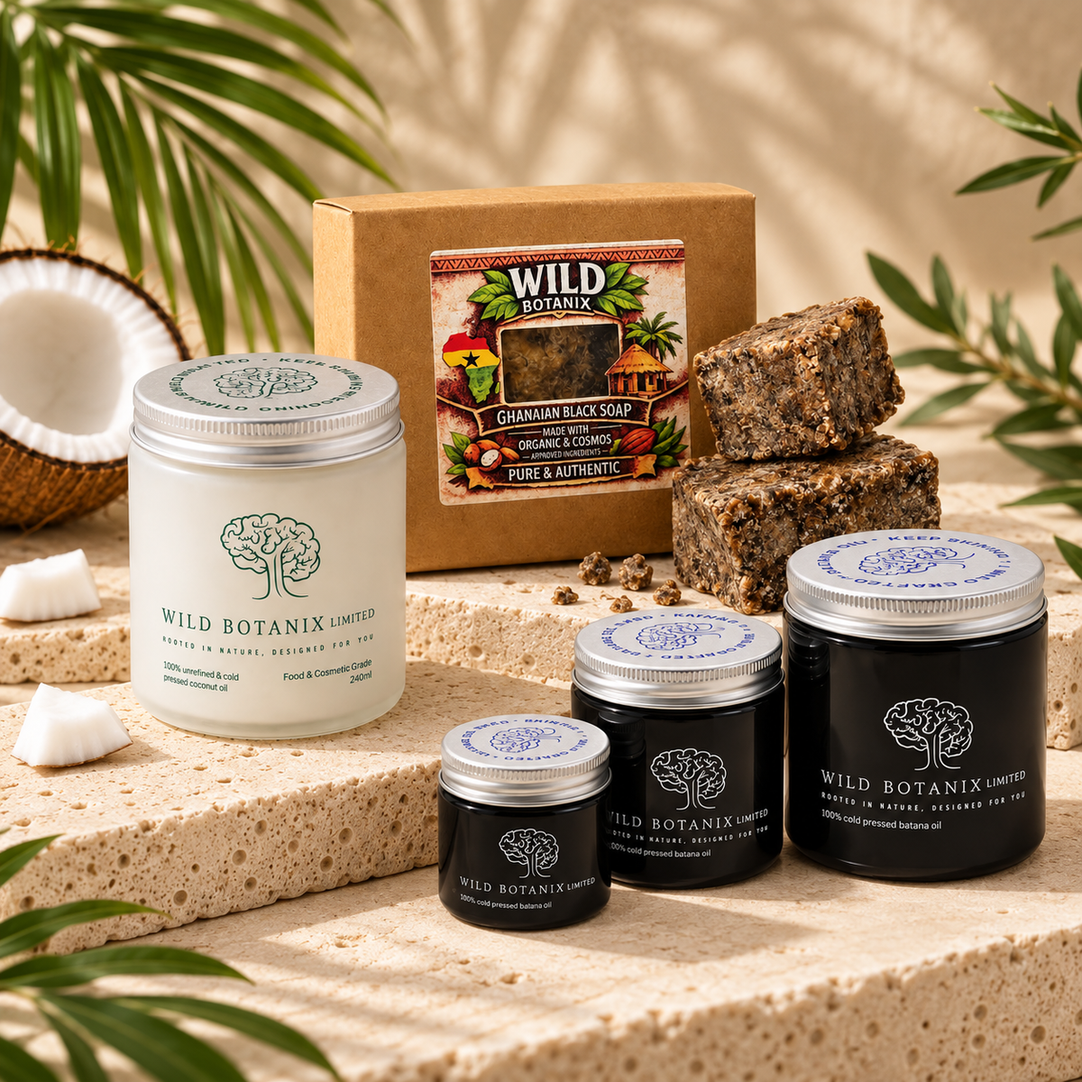 Full Care Ritual Trio with black soap, coconut oil and Batana oil