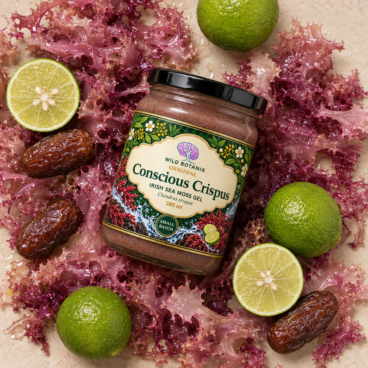 Wild Botanix Original Conscious Crispus Irish Sea Moss Gel 380 ml – flat lay with new label