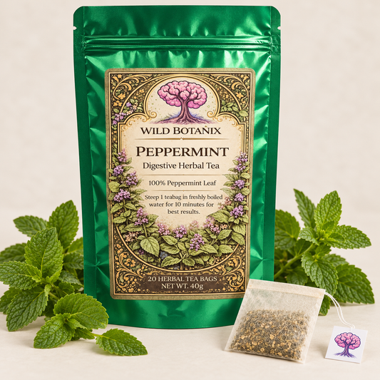 Wild Botanix peppermint herbal tea, 20 bags 40g, studio product image
