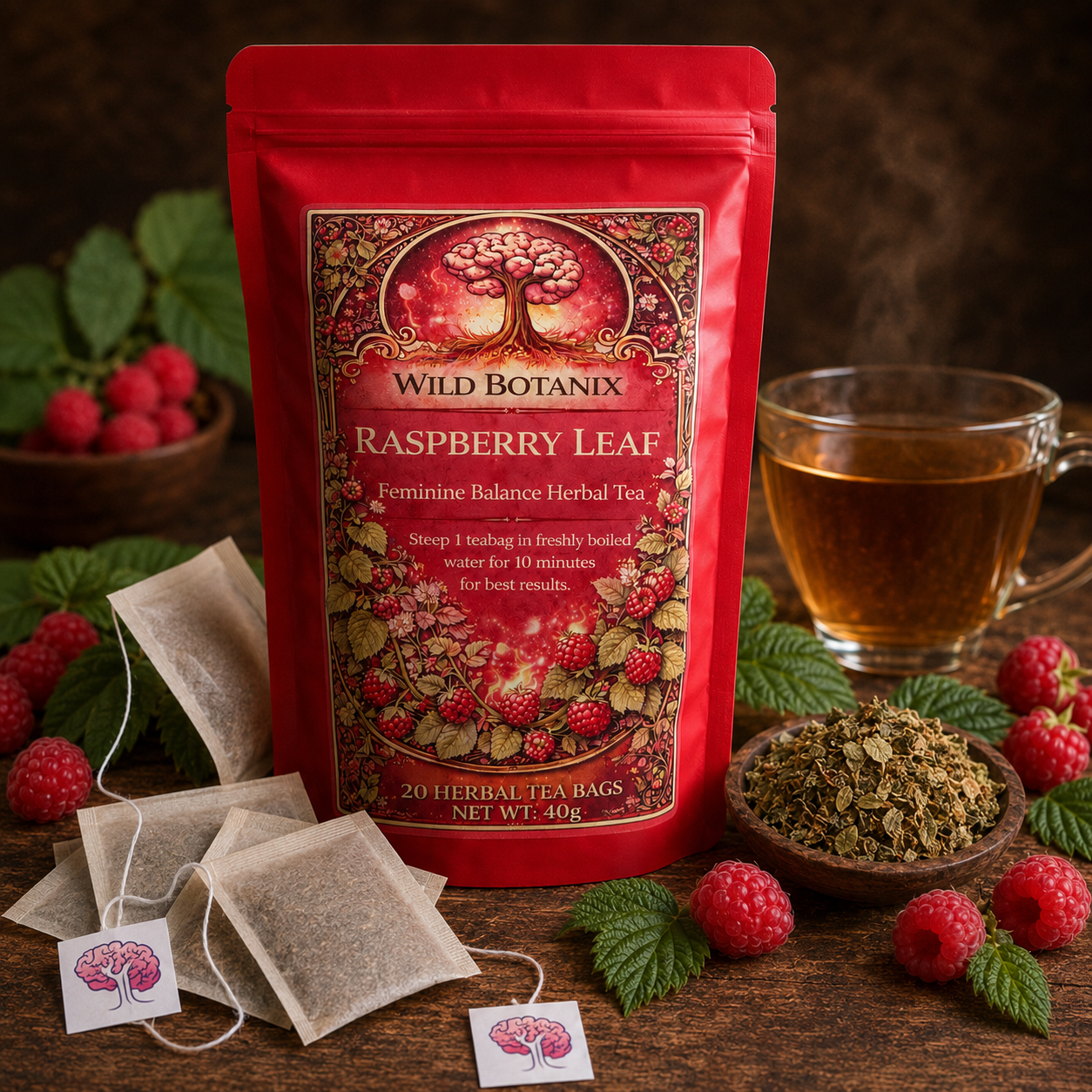 Wild Botanix Raspberry Leaf Herbal Tea 20 tea bags hero image