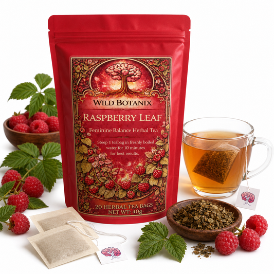 Wild Botanix Raspberry Leaf Herbal Tea white background product image