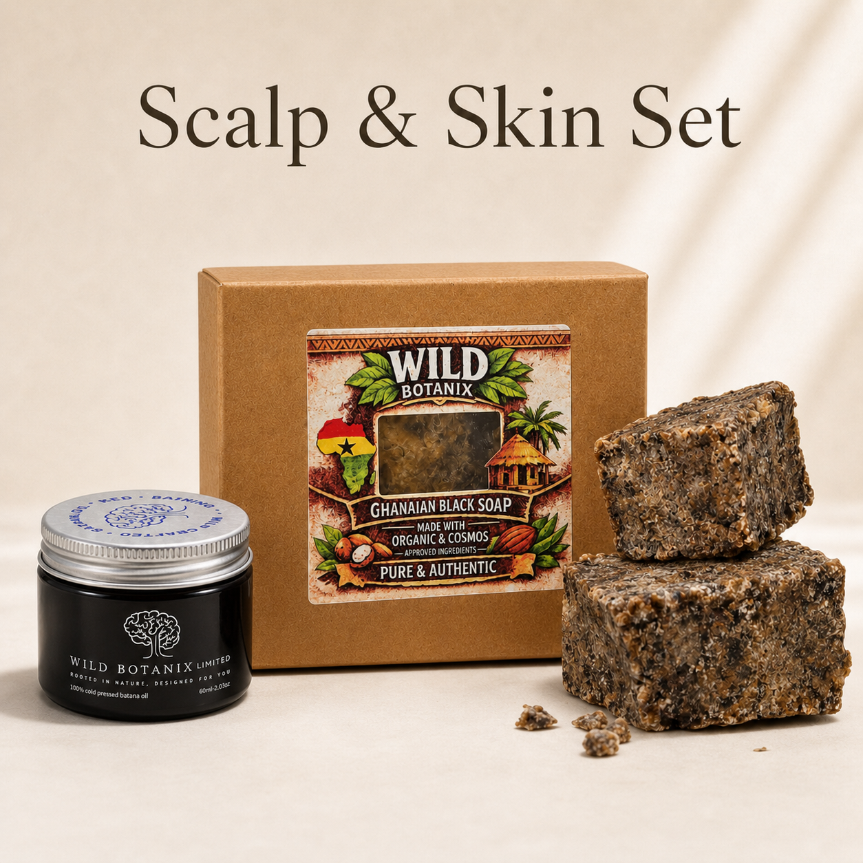 Wild Botanix Scalp & Skin Set with 60ml Batana Oil and Ghanaian Black Soap